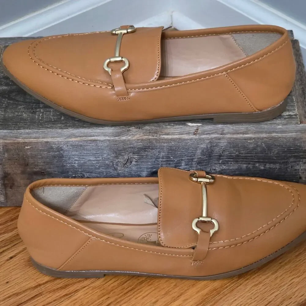 London Rag Tan Horsebit Loafers Pointed Toe Flat Slip On Shoes Size 9-9.5